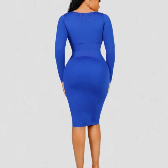 Magic Sculpt Built-In Shapewear Dress, Long Sleeve Blue - Picture 4 of 4